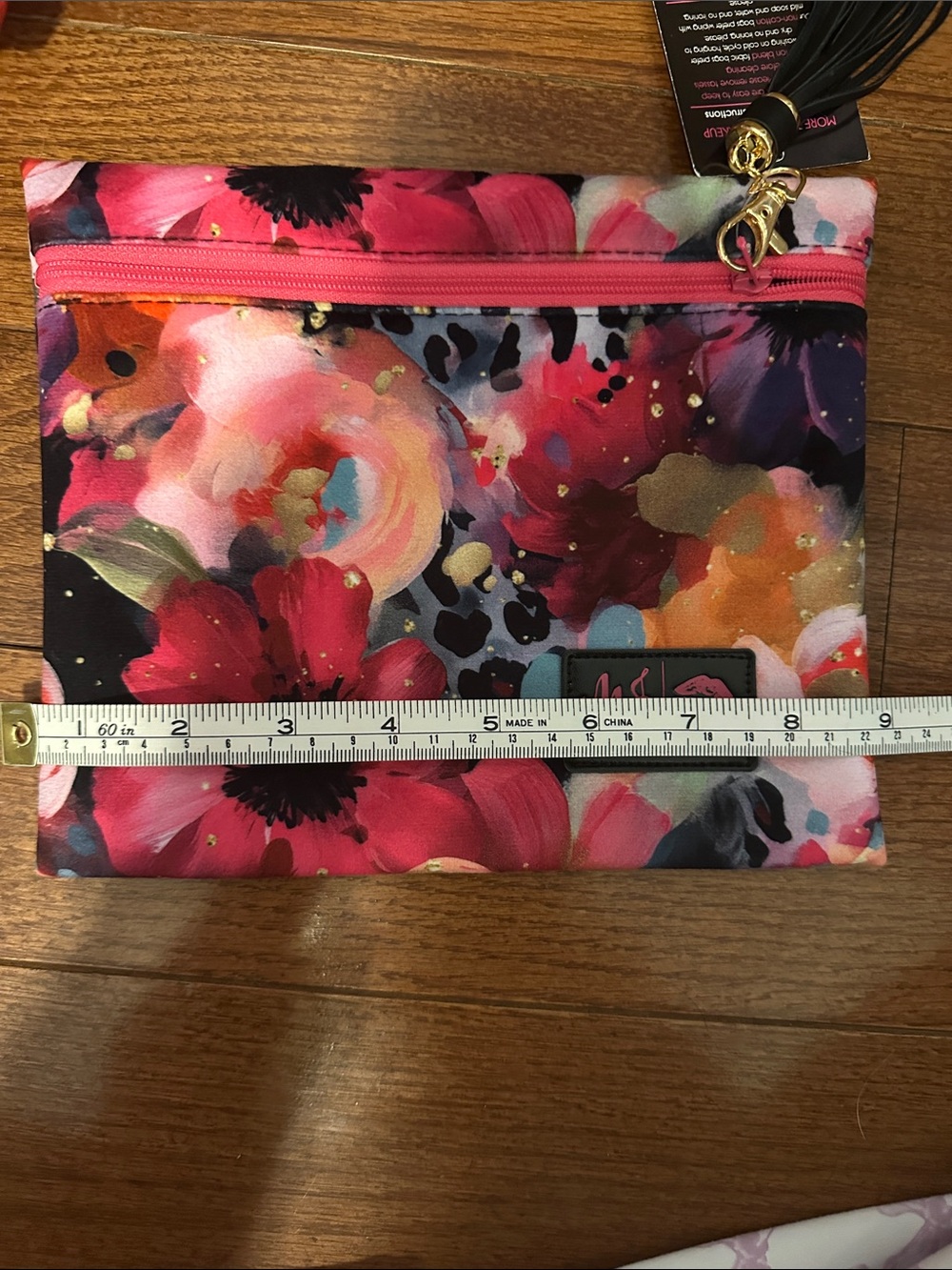 Makeup Junkie Bags Pink Floral Cosmetic Pouch with Tassel - Picture 2 of 3